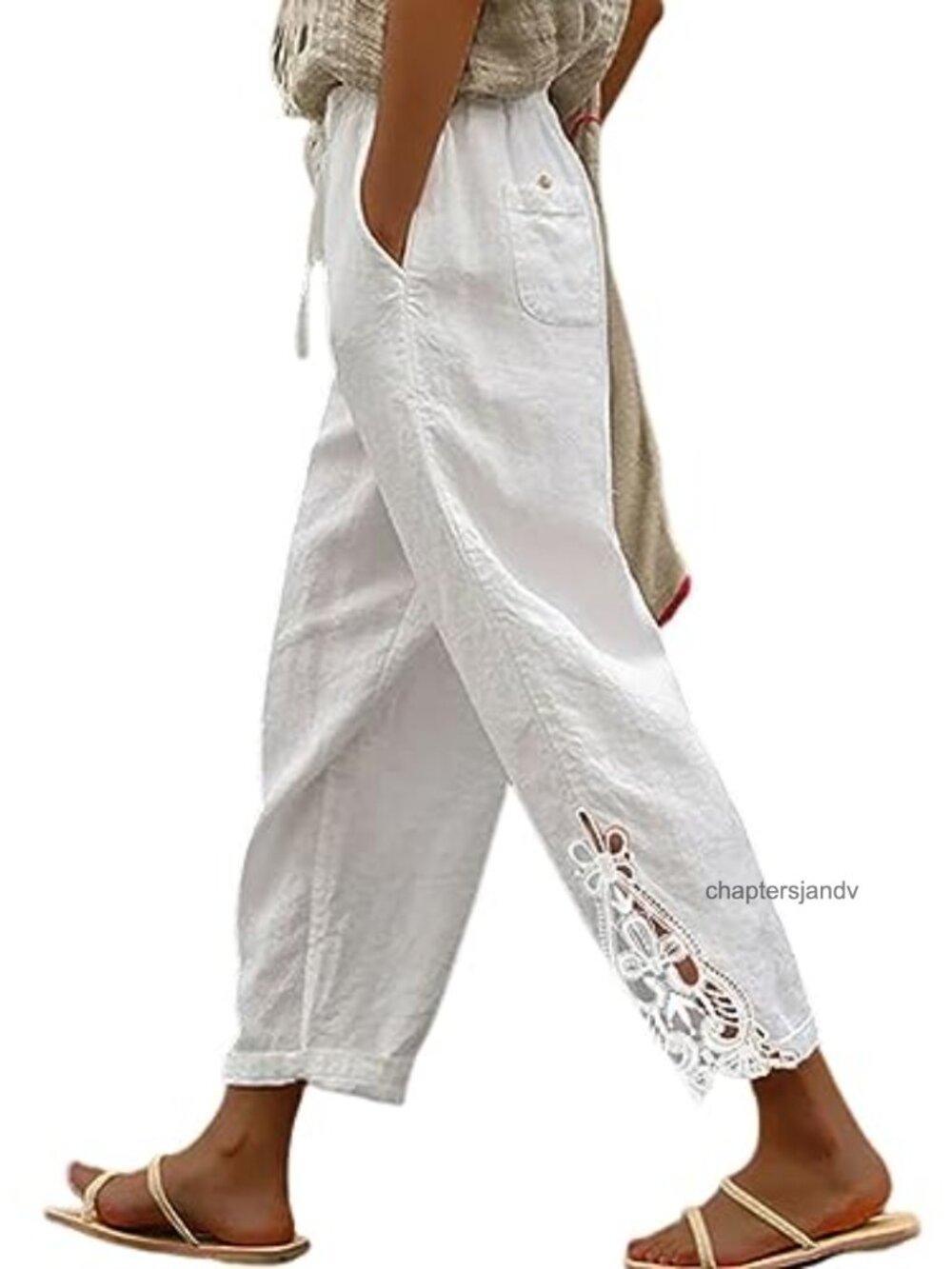 Acelitt Women's Lightweight Cotton Drawstring Waist Capri Pants with Pockets